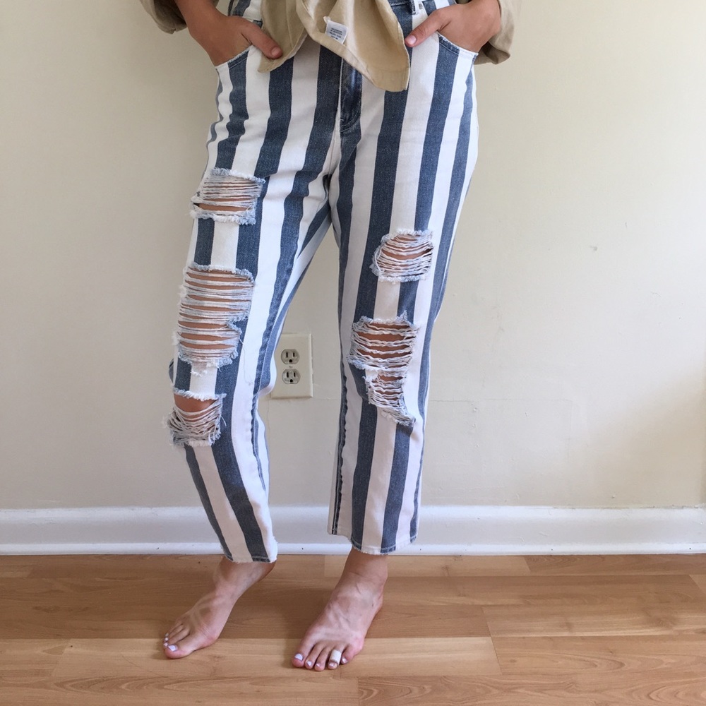 Striped Distressed Jeans